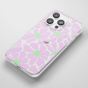 Clear Phone Case – Lilac & Lime Abstract Flowers Clear Phone Cases