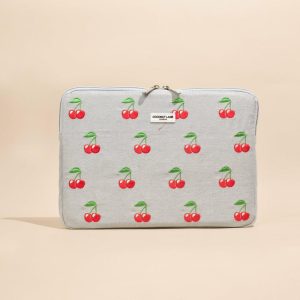 Luxe Denim With Embroidered Cherries Laptop Sleeve Laptop