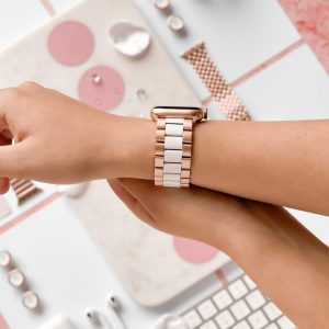 Stainless Steel Apple Watch Strap – White & Rose Gold Apple Watch Straps