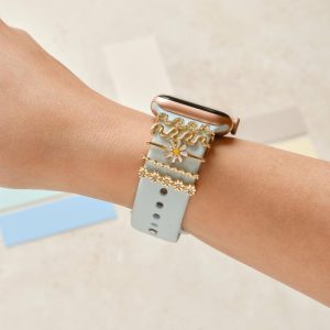 Watch Strap Charm Pack – Gold Wavy Daisy Metal Watch Strap Charms